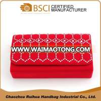 Popular red ladies crystal rhinestone faux suede evening bag